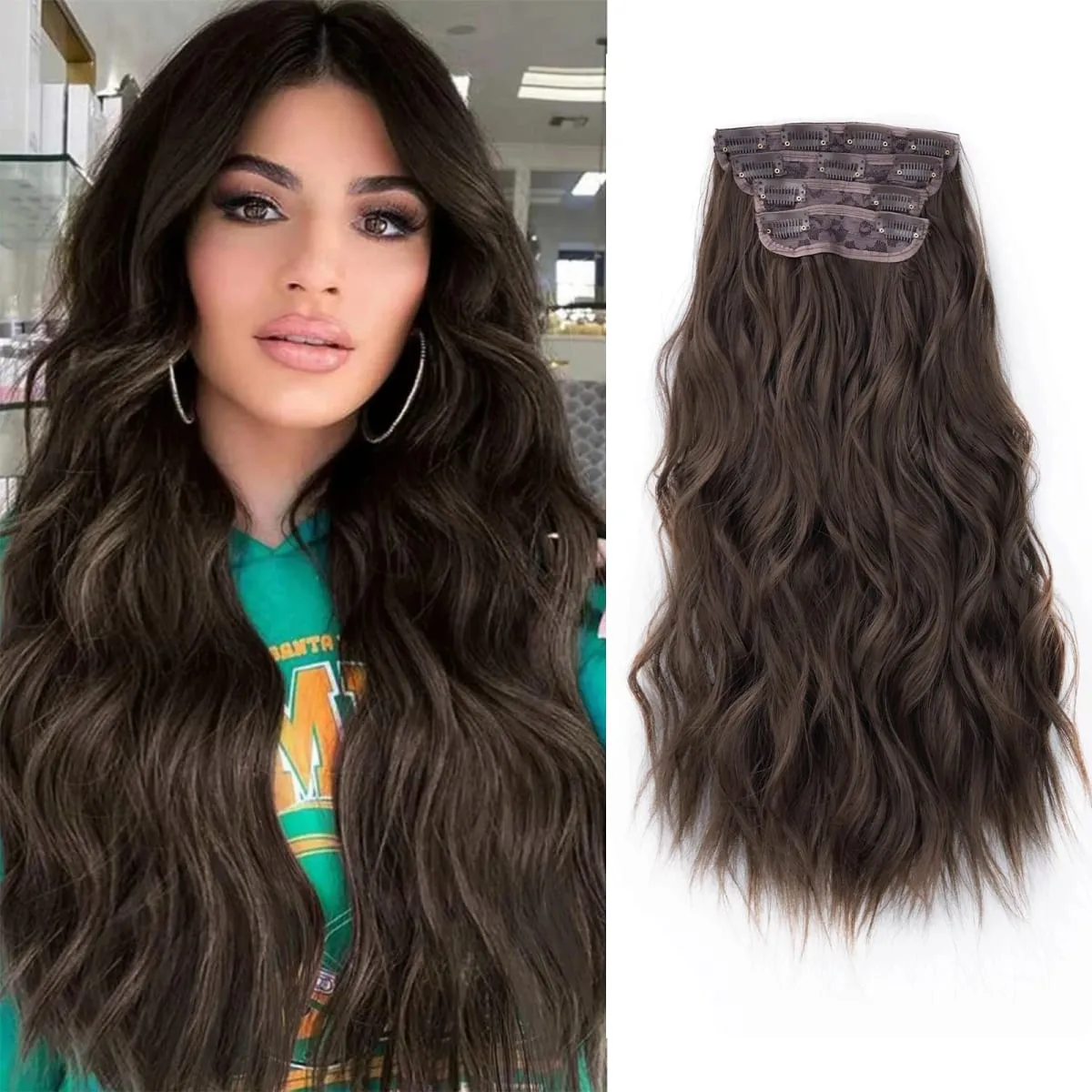 linwan Clip In Hair Extensions 4 PCS Full Head 20 Inch Long Curly Wavy Synthetic Hair Pieces Natural Wavy For Women Girls Hair — image 14