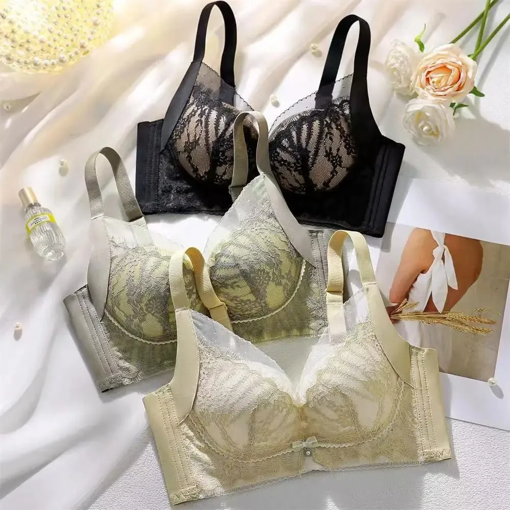 Women's Sexy Embroidered Lace Push-up Bra Breathable Adjustable Anti-sagging Lingerie without Empty Cup for Supportive Comfort — image 2