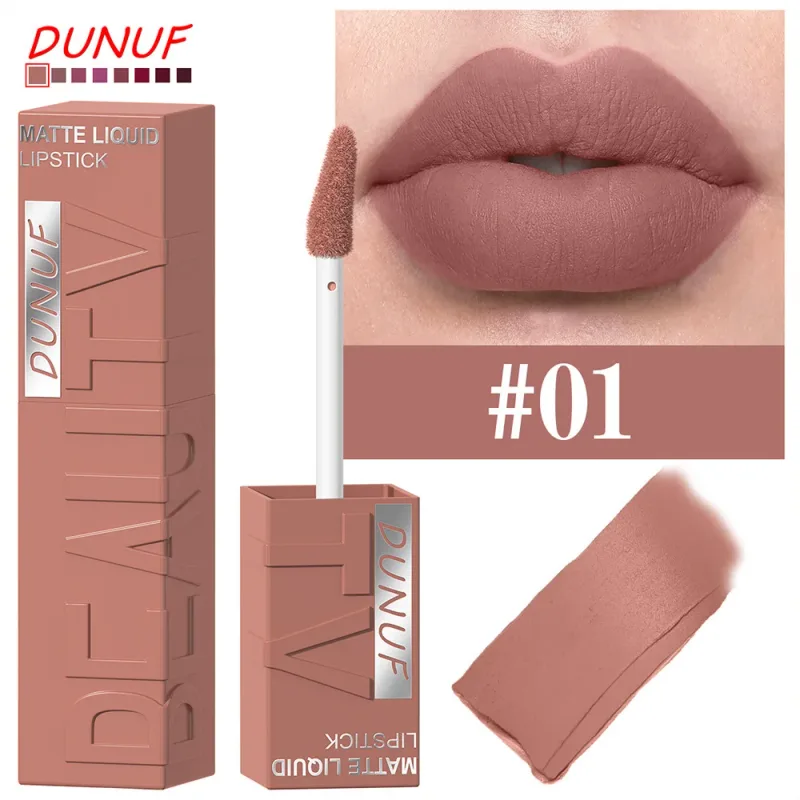 Lip Matte 8-Color Velvet Smooth Easy-to-Apply Square Gloss Tube Waterproof Three-Dimensional Sexy Plumping Lipstick Makeup