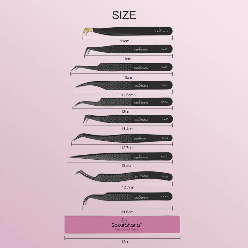Professional Eyelash Tweezers Black Fiber Tip For Lash Extensions Mega Volume Mink Lashes Tool Makeup Artist Kit