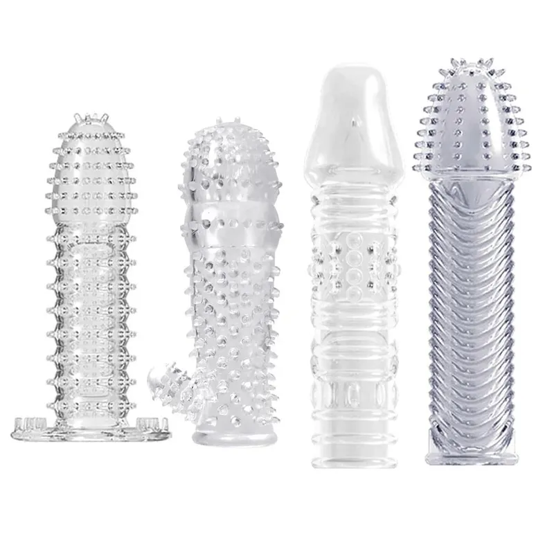 4pcs Delay Penis Sleeve Extension Reusable Condom Male Enlargement Dotted Clit Massage Cock Ring Thorn Vibrating Cover Sex Toys — image 8