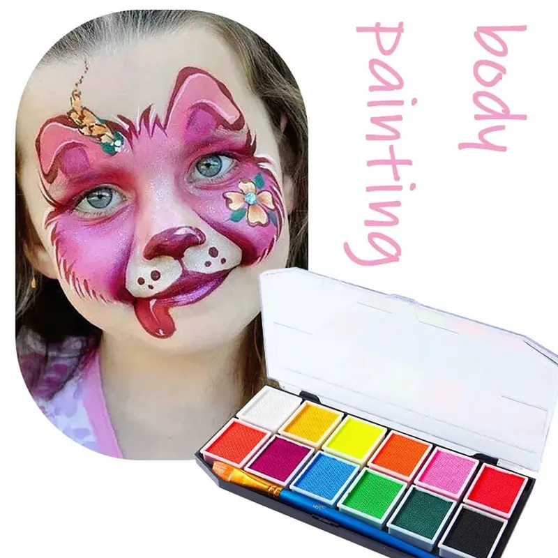 Professional Body Art 12 Colors Pastel Neon UV Color Rainbow Split Cake Face Paint Palette for Halloween Christmas