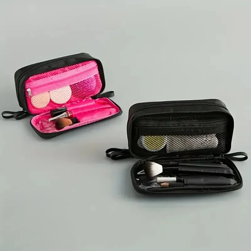 Large Capacity Makeup Brushes Storage Bag Double-Zipper Comestic Tools Organizer Wide-open Vertical Free-Standing Brush Holder — image 3