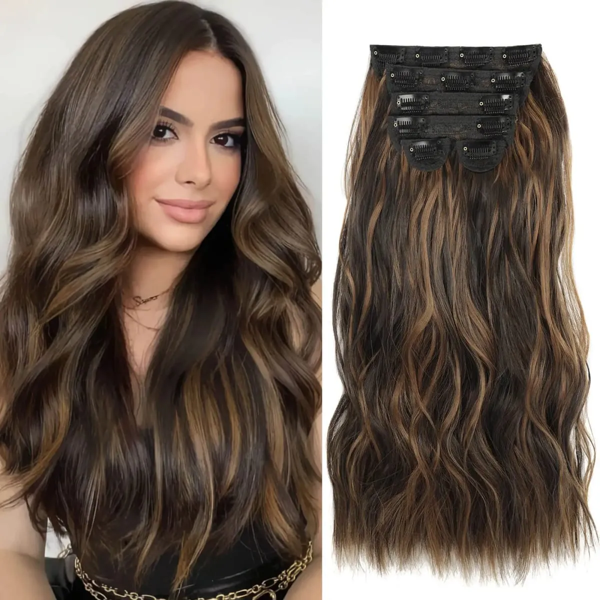 Synthetic Long Wavy Clip In Hair Extensions 20" Thick Hairpiece 6pcs/set For Women Brown Blonde Black Natural Fake Fiber Hair — image 10