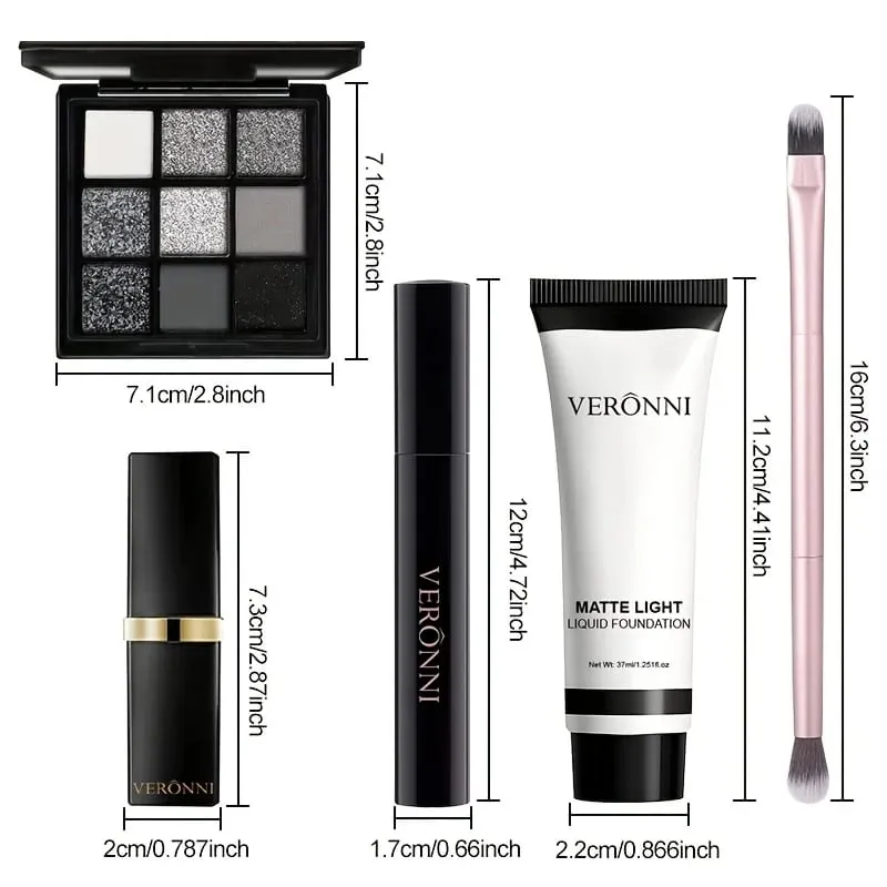 5pcs Halloween Dark Special Effects Makeup Set White Foundation Black Eyeshadow Black Lipstick Mascara & Makeup Brush for Party — image 2