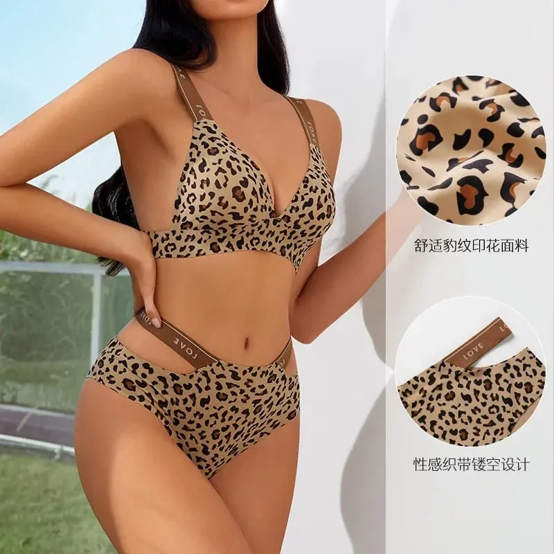 Seamless Sexy Leopard Bras Set for Women Push Up Bras Hollow Out High Elastic Waist Briefs Female Breathable Soft Underwear S-XL — image 3