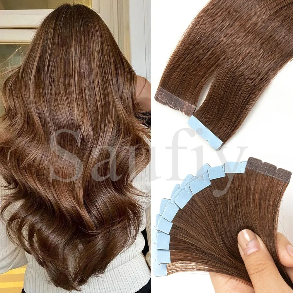 12-20 Zoll Balayge Blonde Mini-Tape-in-Echthaarverlängerungen, doppelseitig, unsichtbar, nahtlos, Tape-Ins-Haar, 10 Stück/Packung, natürlich, gerade, schwarz-blond, Balayge-braun, Mini-Tape-in-Haarverlängerungen