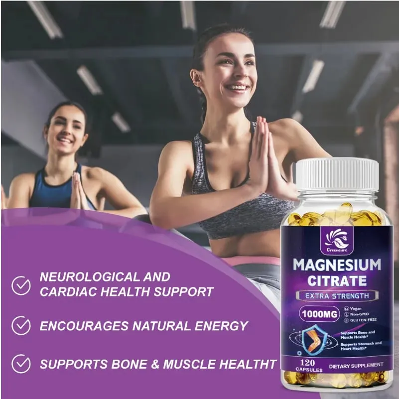Magnesium Citrate Capsule 1000 Mg - Support for Women & Men Non-GMO Veggie Capsules - 60/120 Capsules