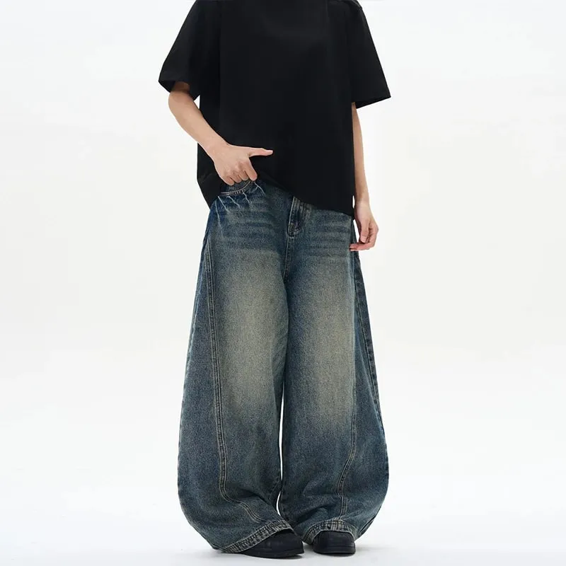 2025 Spring New Men's Jeans Oversized Wide Leg Pants Loose Vintage Patchwork Lightning Cracked Denim Trousers Streetwear Male — image 2