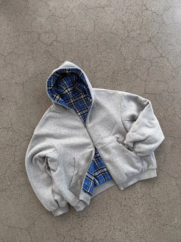 Mauroicardi Spring Oversized Reversible Hoodies Men Luxury Designer Clothing Hoodie with Plaid Lining Sweatshirt Streetwear 2025 — image 6
