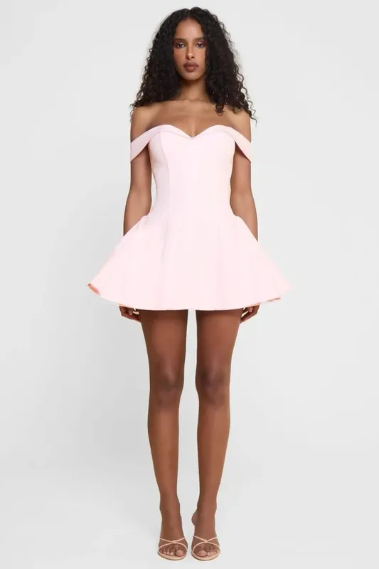 Elegant Solid Color Off-shoulder Mini Dress Women Fashion One Shoulder Pleated Short Dresses 2025 Summer New Daily Dating Gowns