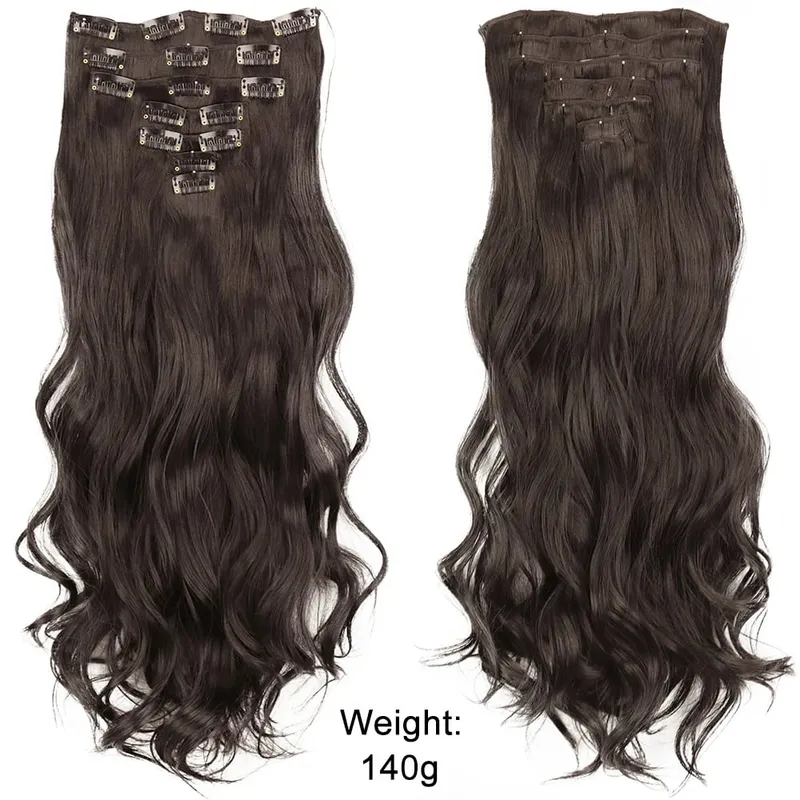 16 Clips 7Pcs/Set Hair Extensions Long Wavy Hairstyle Natural Synthetic Black Blonde Hairpieces Heat Resistant For Women — image 4