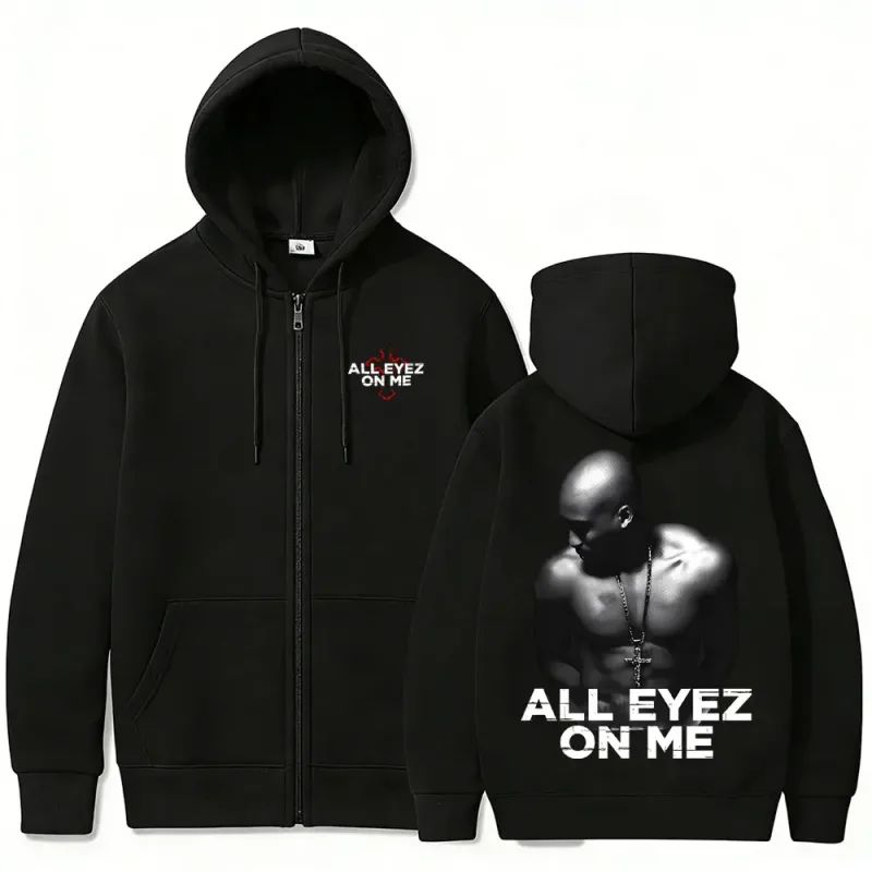 Rapçi Tupac 2pac All Eyez on Me Çapraz fermuarlı kapüşonlu kıyafet Erkek Kadın Hip Hop Moda Fermuarlı Kapüşonlular erkek Rahat Büyük Boy streetwear — image 2