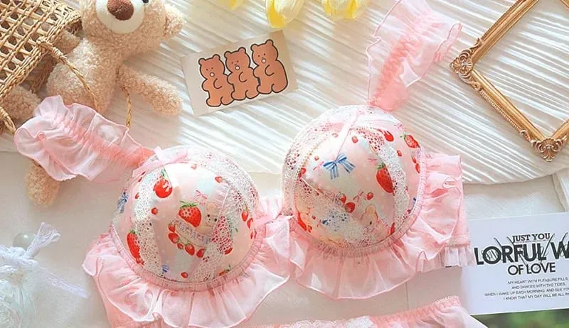 (Pure Want Wind) Princess Lolita Soft Cute Little Bear Underwear Cute Little Boob Push-up Bra Set Without Underwire — image 9