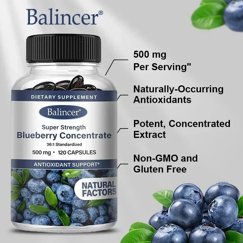 Super Strength Blueberry Concentrate 500 Mg Capsules 120 Softgels Eye Health Vitamins Antioxidant Healthy Vision Supplement — image 2
