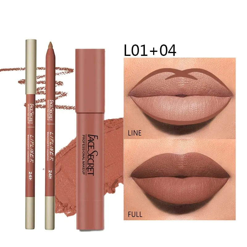 Matte Lipliner&Lipstick Set Waterproof, Long Lasting Lip Makeup Soft Matte Color Rendering Women's Makeup Cosmetics