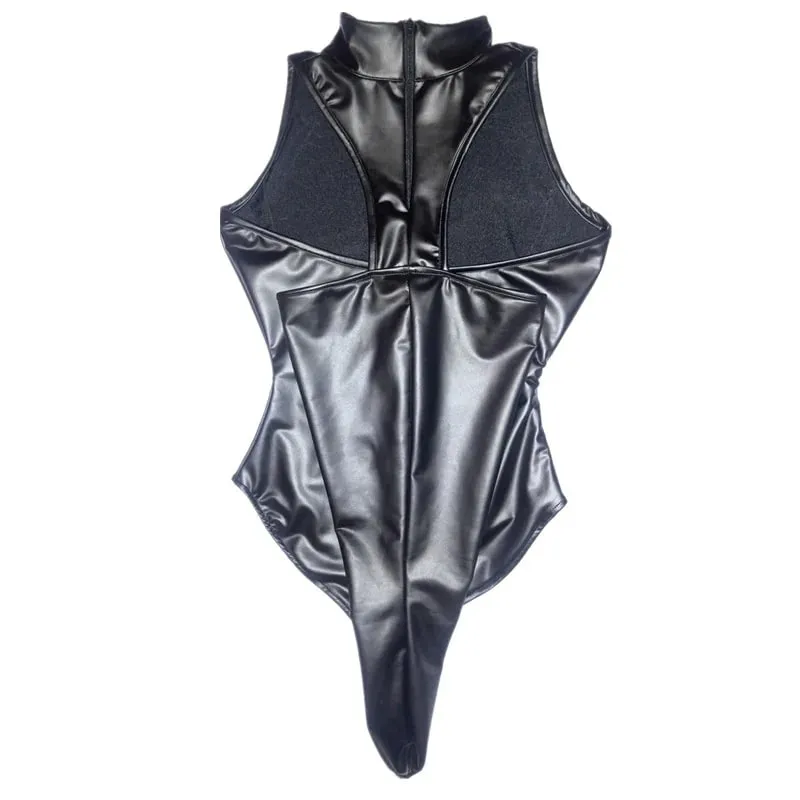 Faux Latex Catsuit Elastic PU Leather Self Bondage Bodysuit Tights Hot Sexy Body Tops Shirt Anime Cosplay Costume Bodystocking