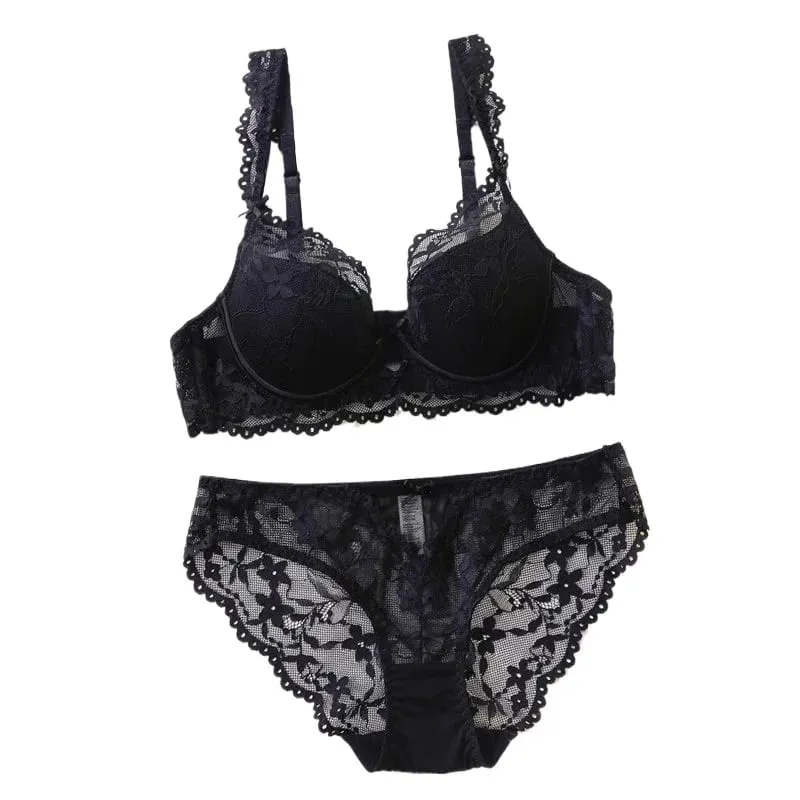Ensemble de soutien-gorge Push Up en dentelle à armatures pour femmes, ensemble de Lingerie confortable, motif Floral solide, Bralette, adapté aux bonnets A/B/C — image 2