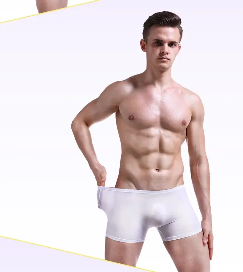 Ice silk underwear men's seamless ultra-thin transparent boxer shorts sexy one piece summer breathable youth tide four corners — image 16