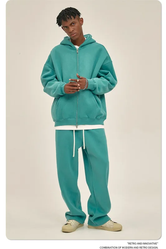 New Men Double Headed Zipper Fleece Hoodies Unisex Loose Basic Solid Warm Hooded Sweatshirts Coats For Winter HY0633 — image 40