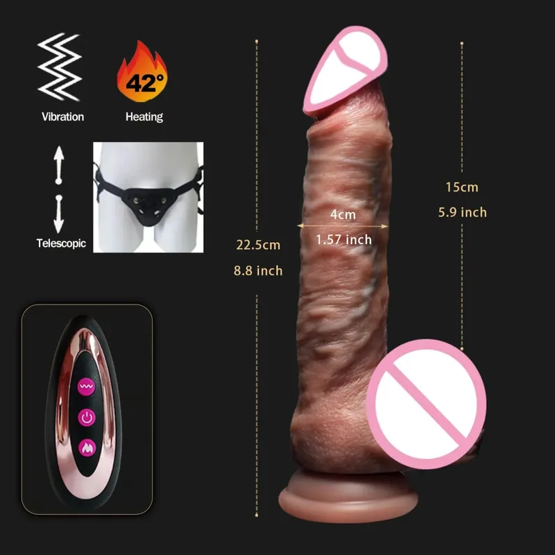 Realistic Dildo Telescopic Vibrator Masturbation Anal Plug for Women Thrusting Dick Penis Adult Heating Remote Control Sex Toys
