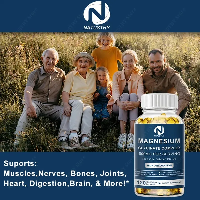 Magnesium Glycinate Supplement 500mg & Zinc Vitamin D3 B6 High Absorption Support for Women & Men Mineral Vegan Capsules — image 7