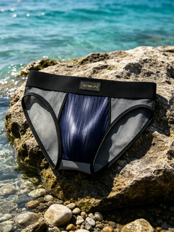 Herren Slips Patchwork Sheer Mesh Vertikale Streifen Glanz Beutel Niedrige Taille Breiten Elastischen Bund Atmungsaktive Männliche Unterwäsche DP923 — image 12