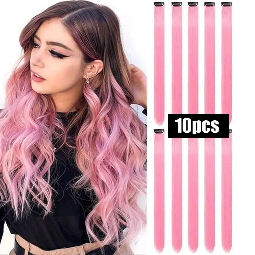 10 PCS Colored Hair Extensions Straight Hairpiece Multi-colors Party Highlights Clip in Synthetic for Women Girls Cosplay Gift — image 15