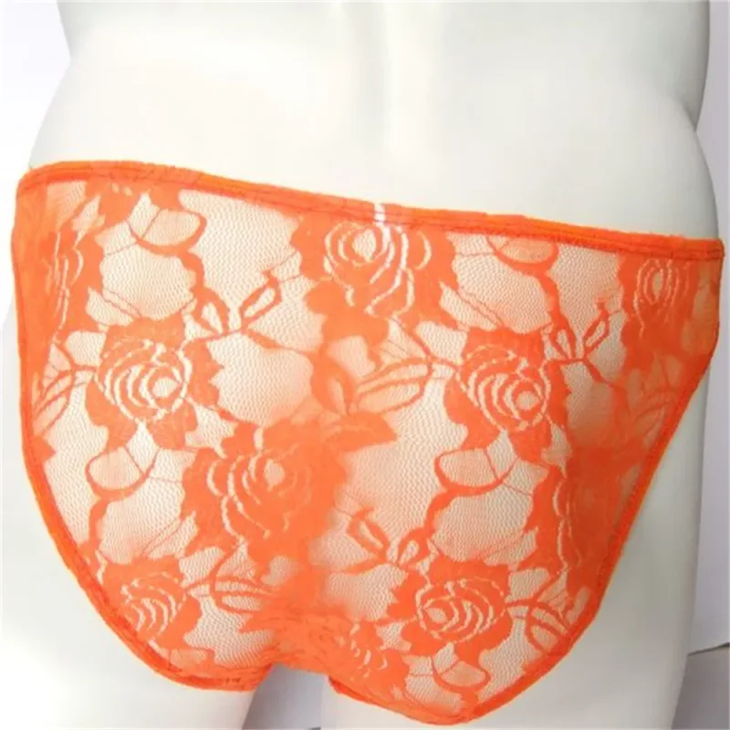 Sexiga män Spets Transparenta trosor Perspektiv Underkläder Hollow Out Rose Mesh Lågväxt manliga trosor — image 13