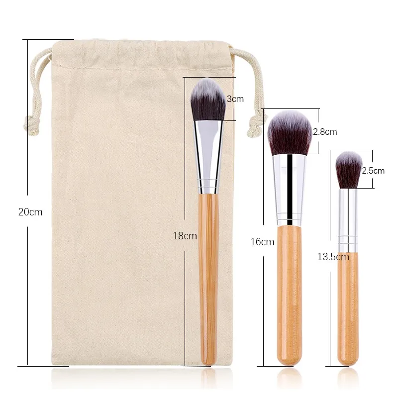 11 Pcs/Set Natural Bamboo Handle Makeup Brushes Set Professional Foundation Blending Brush Cosmetic Make Up Tool With Cotton Bag — image 5
