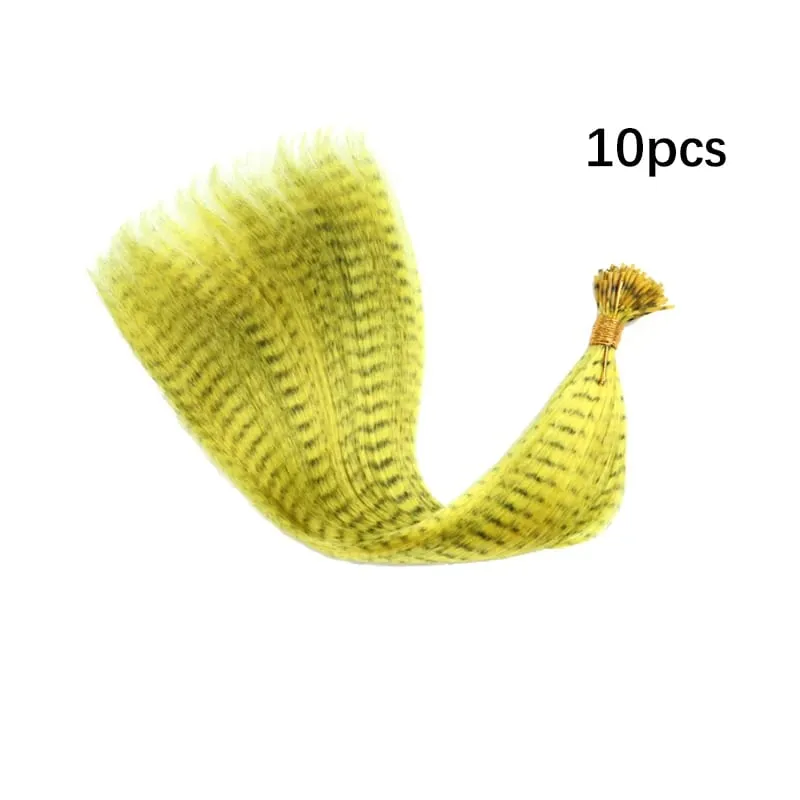 Colored Strands for Hair Feather Extension 10 Pieces I Tip Synthetic Hairpiece Fake Hair Zebra Line Feather Hair Extensions — image 9