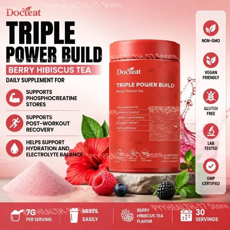 Docteat Triple Power Build 크레아틴 파우더, 크레아틴 HCL 크레아틴 일수화물 전해질 수화 혼합물 30회 제공량 — image 1