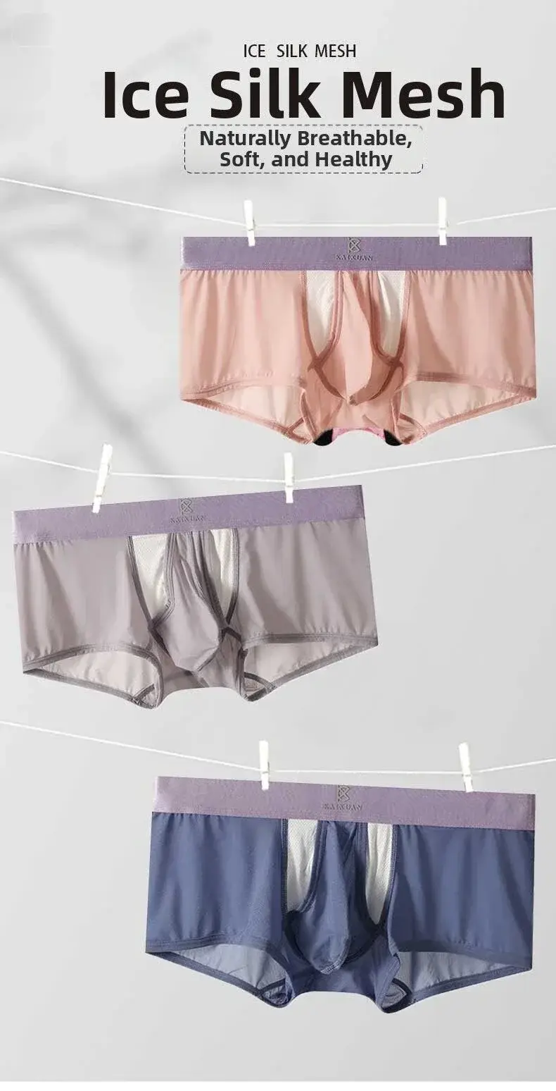 Ropa interior de seda de hielo de verano para hombre, Bóxer de secado rápido, pantalones cortos ligeros, transpirables, abertura lateral Separable, bragas no desmontables — image 2