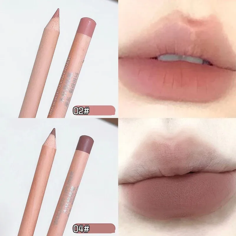 Wooden Matte Lip Liner Pencil Long Lasting Waterproof Nude Low Saturation Lip Pencil Natural Contour Lip Makeup for Beginners — image 16