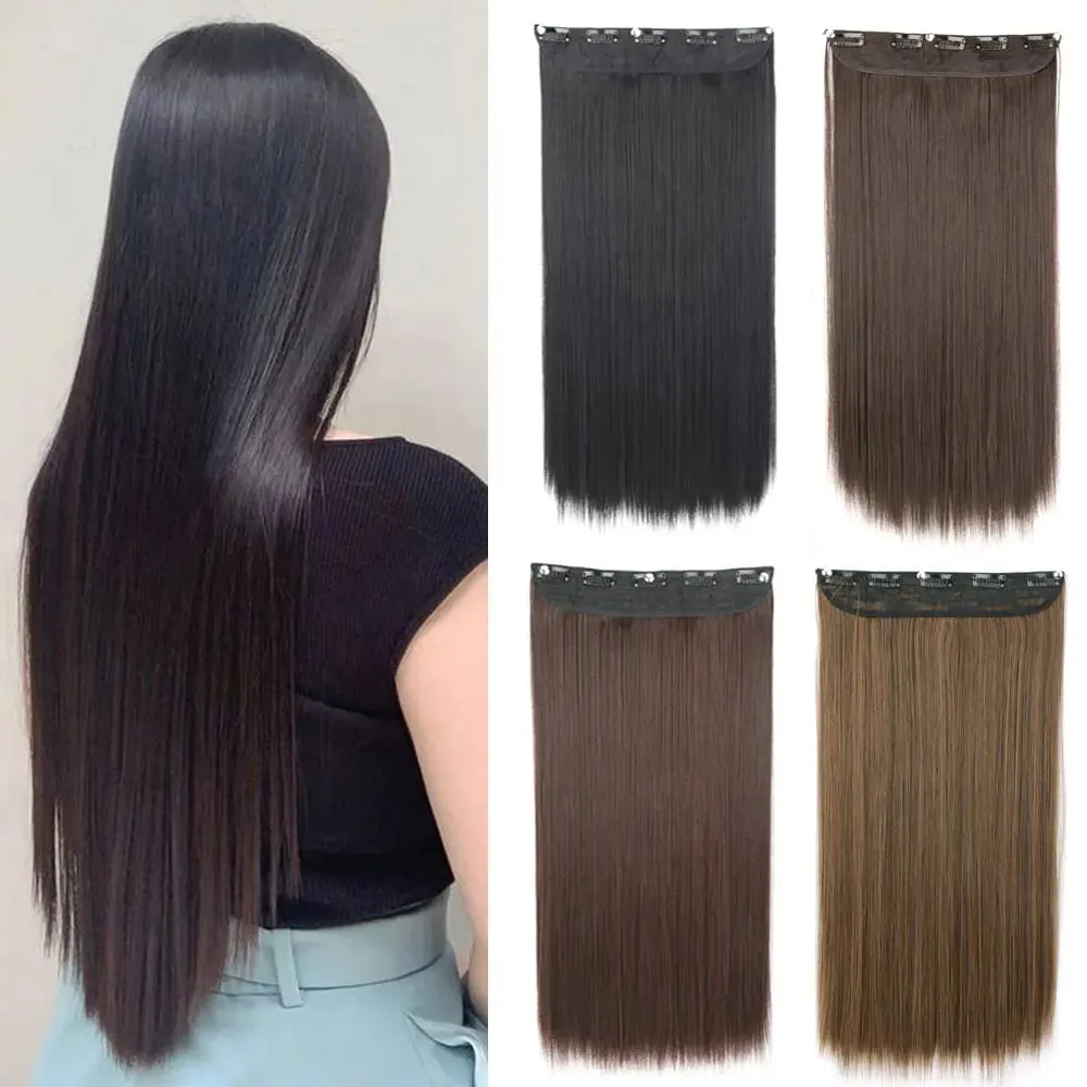 Synthetic 5 Clip In Hair Extensions Long Straight Hairstyle Hairpiece Black Brown Blonde 80CM Fake Hair — image 2