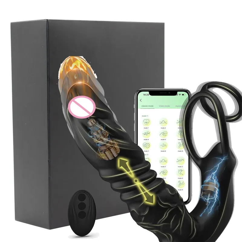 APP Telescopic Double Ring Thrust Vibrator Men's Prostate Massager 5 In 1 Vibrating Plug Dildo Vibrator Adult Sex Toy Men's