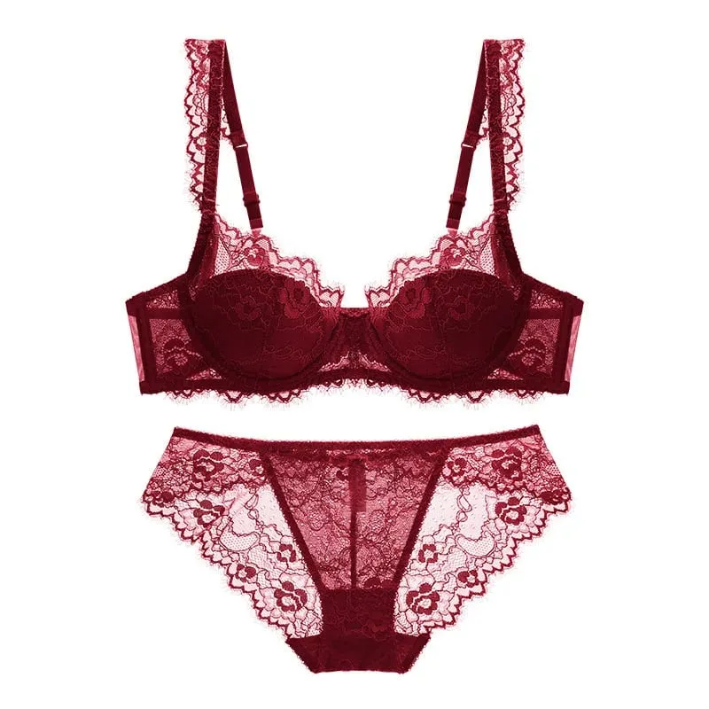 Women Sexy Lingerie Set Elegant Thin Lace Bra Set See Through Brief Sets Soft Underwear Ladies Bra and Panty Set — image 2