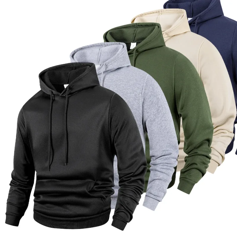 Men's Casual Thicken Hoodies Autumn Winter Long Sleeve Pullover Fashion Loose Solid Color Sweatshirt Spring Warm Outdoor Hoody — image 2