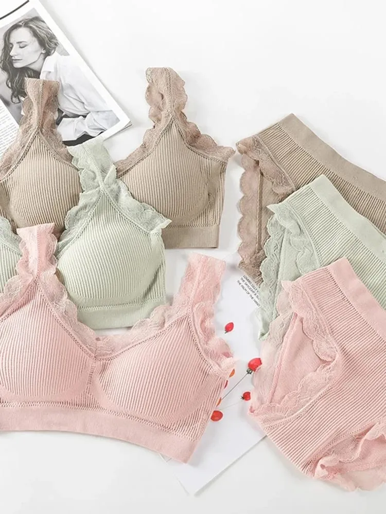 Sexy Lace Lingerie Set Padded Bra Set Without Steel Ring Solid Women's Underwear Brassiere Comfortable Fitness Crop Top — image 1