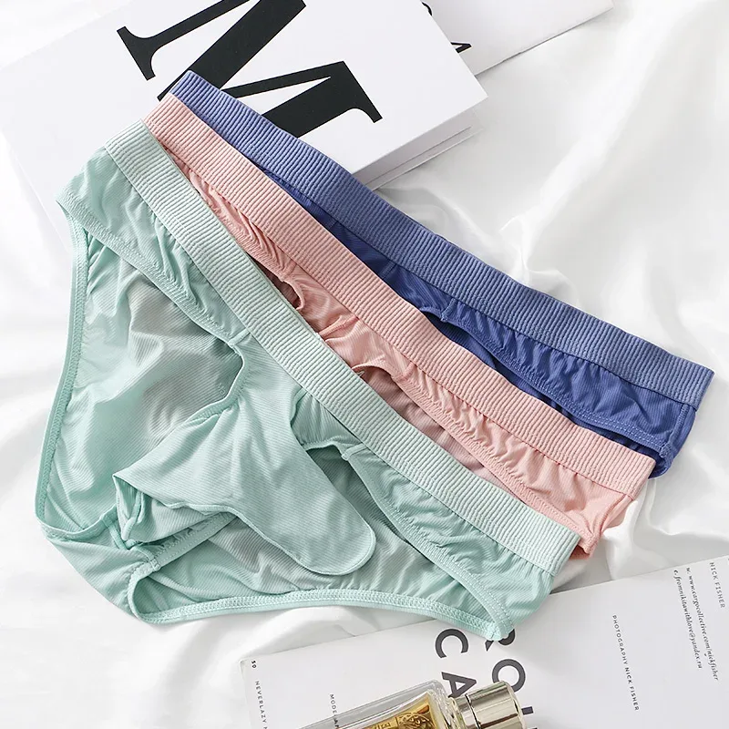Men's Ice Silk Briefs Summer Transparent Seamless Quick-drying Man Breathable Panties Ultra-thin Underwear