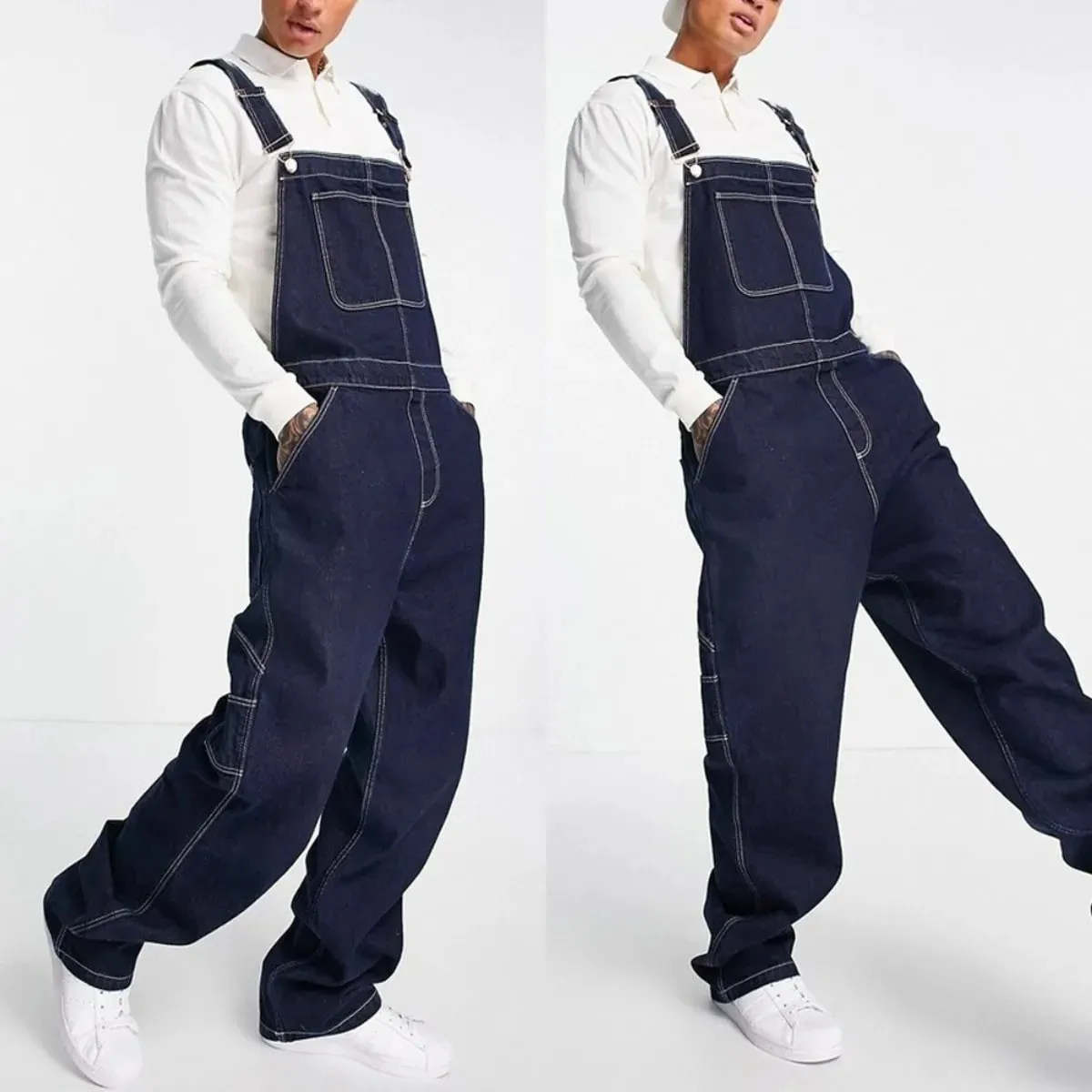 Men Overalls Jeans Large Size Denim Bib Casual Daily High Quality Multi-pocket New Loose Suspender Long Pants — image 5
