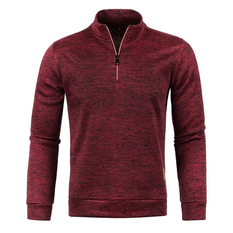 Autumn Men's Half Zipper Sweatshirts Long Sleeve Solid Color Pullover Turtleneck Streetwear Winter Warm Jacket Sport Coats — image 7