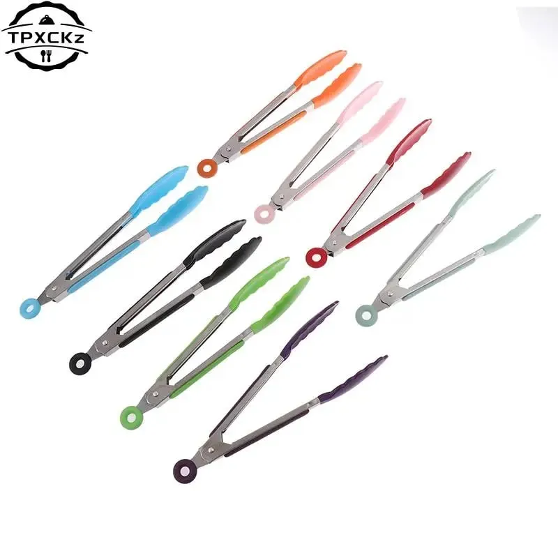 Silicone BBQ Grilling Tong Kitchen Cooking Salad Bread Serving Tong Non-Stick Barbecue Clip Clamp Stainless Steel Tools Gadgets — image 3