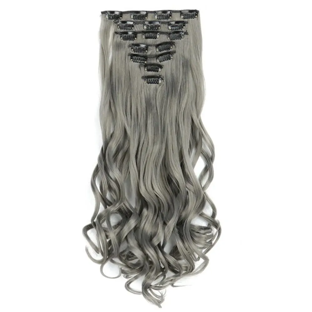 Soowee Synthetic Hair Curly Brown Blonde Clip In Grey Hair Extensions Hairpiece Fake Hair Piece for Women — image 4