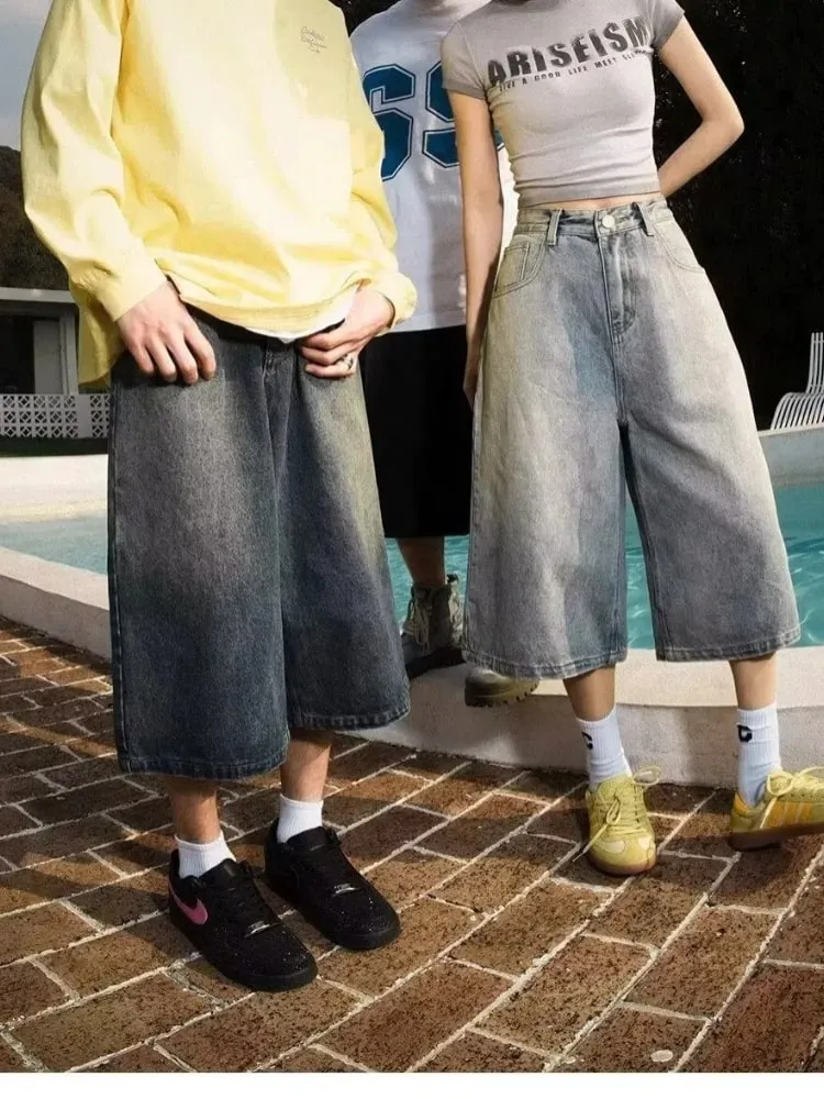Wide-leg Seven-point Denim Shorts Men's 2025 Summer New High-end Fashion Brand Straight Casual Pants Man Jeans Y2k Clothes Baggy — image 6