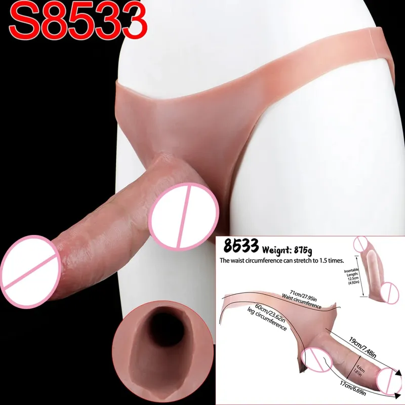 Mandlige Strap-On Long Hollow Dildo Ultra Realistic Penis Extend Sleeve Bukser насадка на член Mandlige Cock Cover Sexlegetøj — image 14