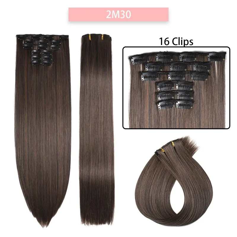 24Inchs 16 Clips in Synthetic Hair Extensions Long Straight Hairstyle Synthetic brown Black Hairpieces Heat Resistant False Hair — image 10