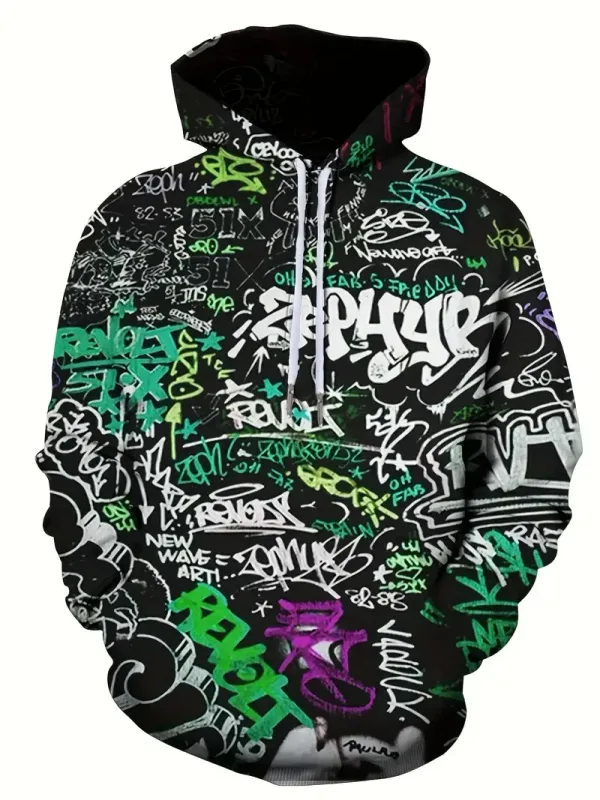2024 dei nuovi uomini di Painted Graffiti Flow stampato con cappuccio casual alla moda manica lunga sportiva Top Street uomo modello colorato con cappuccio — image 5