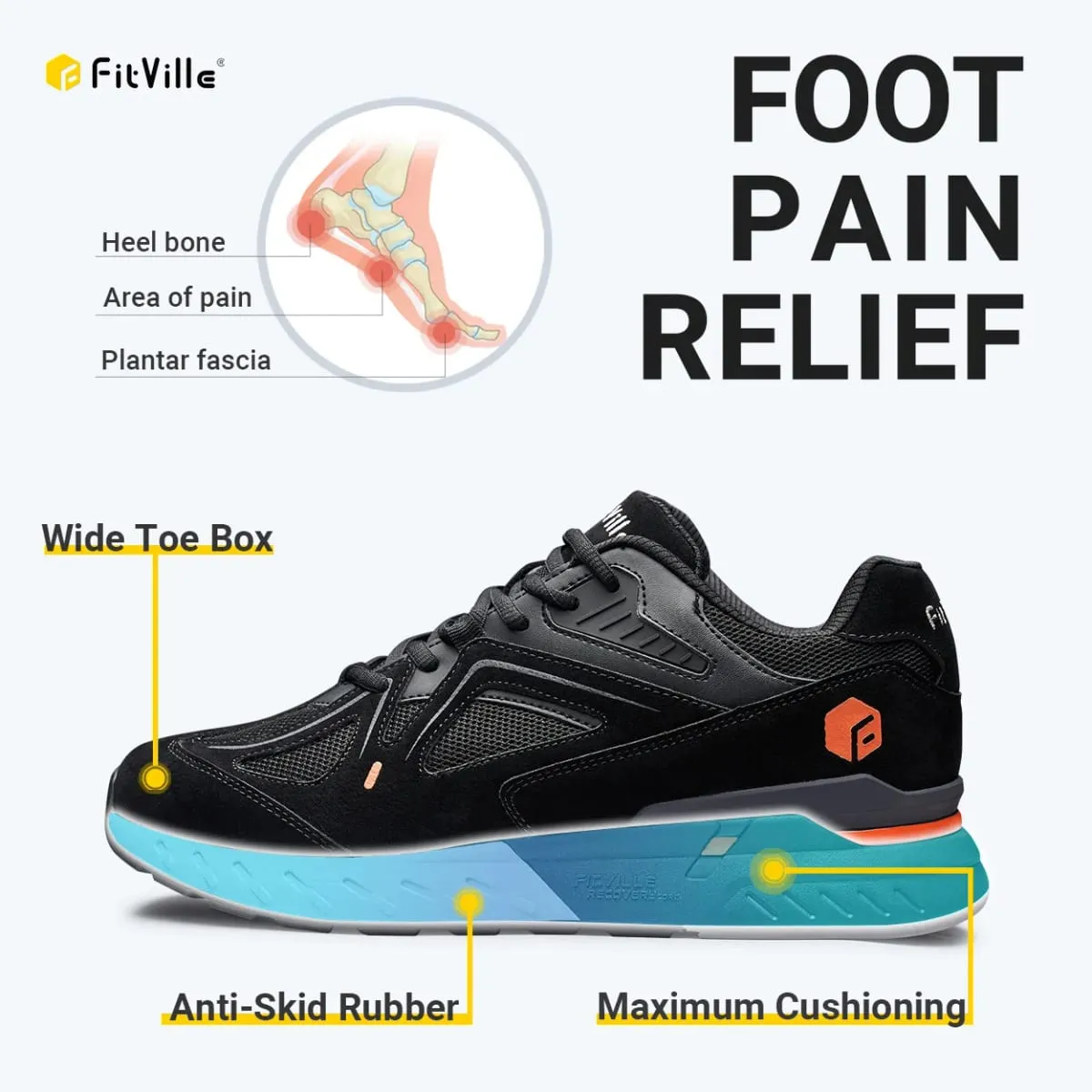 FitVille Men's Walking Shoes Extra Wide Lightweight Sneakers for Flat Feet Arch Fit Heel Pain Relief Non-Slip Running Shoes — image 7