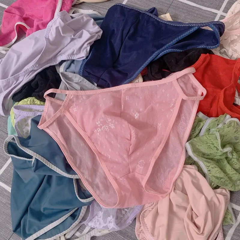 Random 1pc Men Briefs Bottoms Low Waist Transparent Lace Floral Lingerie Breathable Soft Summer Panties Underwear